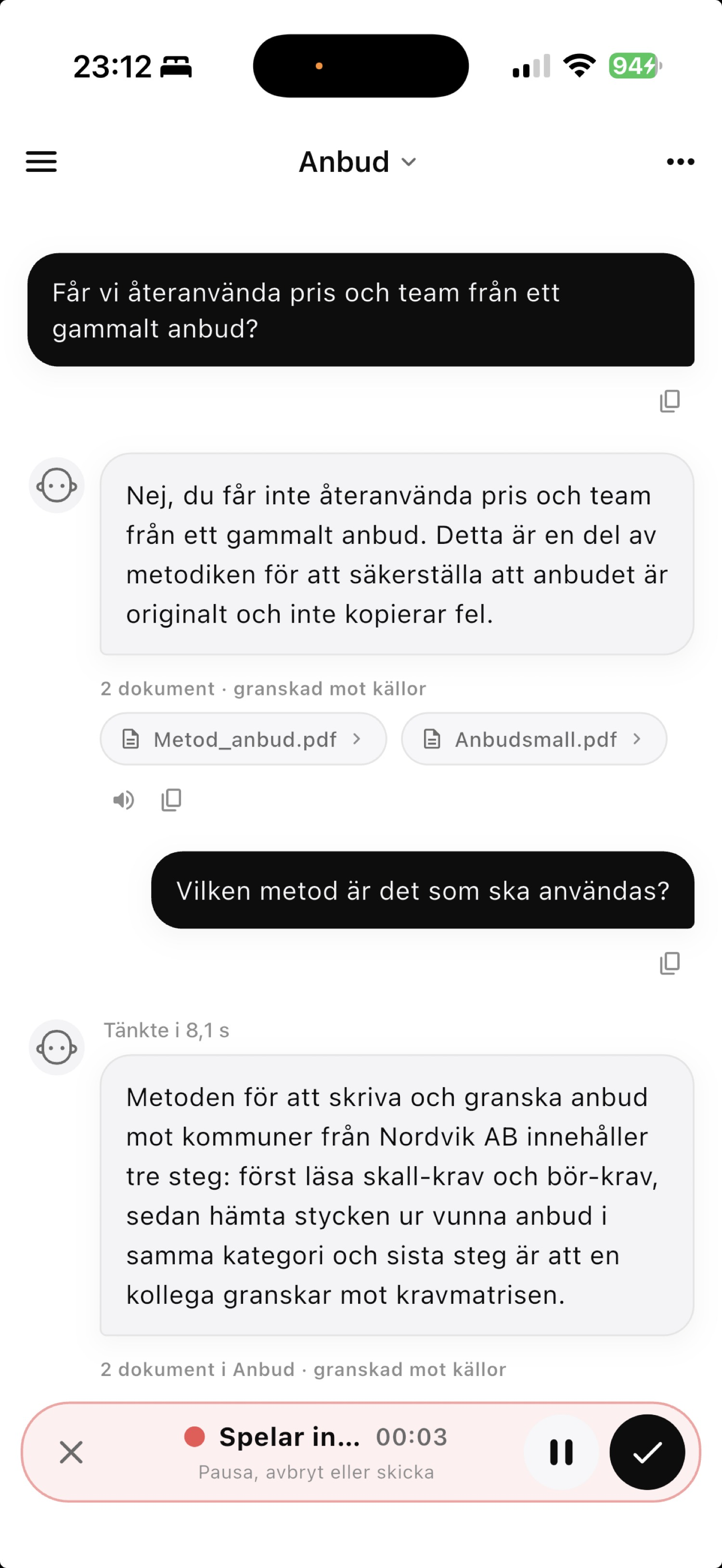Samma anbudsfråga i mobilen